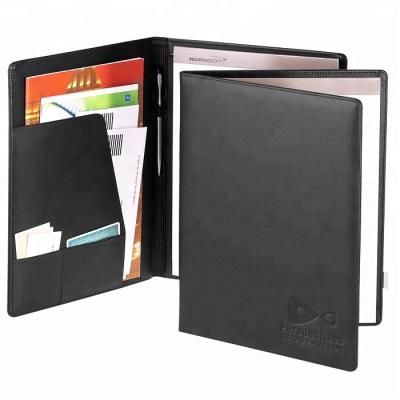 China Folder Fashion Office Conference Business Black PU Leather Presentation A4 Folder for sale