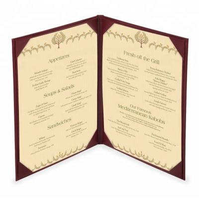 China 2 Frames A4 High Quality PU Leather Restaurant Supplies Menu Cover For 8.5*11” Menu for sale