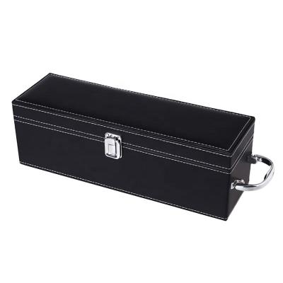 China Vintage PU Leather Wine Box Balance Business High Quality Durable Solid Handmade Black Silk Lined Gift Box for sale