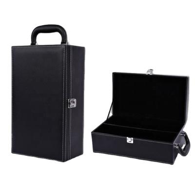 China High Quality Handmade Creative Solid Two Bottle Business Gift PU Leather Wine Box With Handle for sale