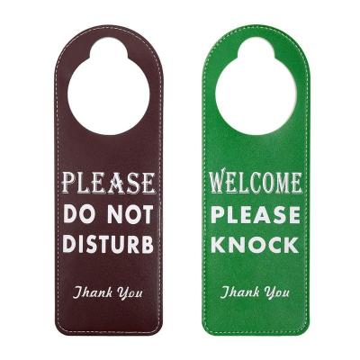 China Double Sided PU Synthetic Leather Signs Soft Touch Do Not Touch Button Hanger Sign, Welcome Please Knock Door Hanger Tag for sale