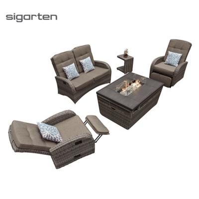 China (Size) Luxury Hotel Adjustable Patio Lounge Set Plastic Rattan Garden Furniture Outdoor Sofa for sale