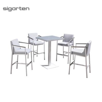 China Factory Price Outdoor Patio Furniture Modern Bar Size Outdoor Table Set Rattan Dining Table Chair Set for sale