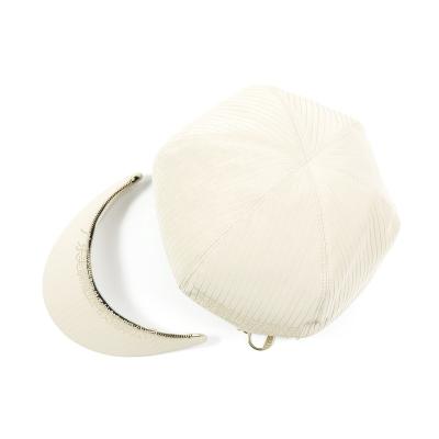 China Custom European and American color detachable beige octagonal faux beige hat newsboy brim style leather beret with zipper for sale