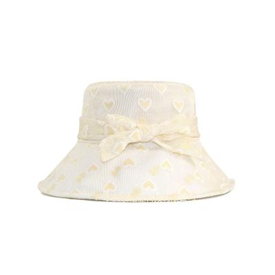 China Parasol Embroidery Custom Candy Sunshade Hat Ribbon Sun Protection Lace Wide Brim Fishing Bucket Hat For Girls for sale