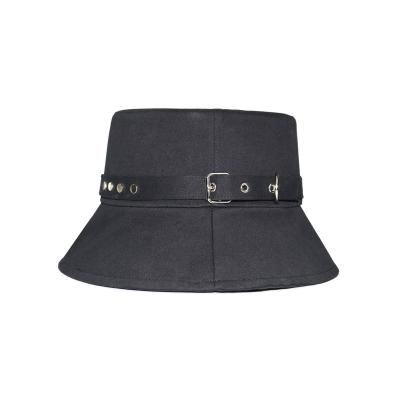 China Parasol Sun Protection Custom Cotton Plain Black Bucket Hat With Metal Buckle for sale