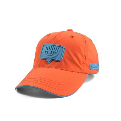 China COMMON Two Tone Color Polyester Summer Baseball Hat Custom Logo Rubber Green Orange Sport Hat for sale