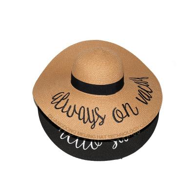 China Custom Hats Beach Sun Protection Picture Sun Brim Embroidery Wide Brim Straw Hat For Women for sale