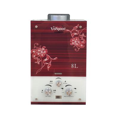 China Hotel Adjust Temperature Africa Auto Ignition Cylinder Heaters Colored Glass Gas Water Heater for sale