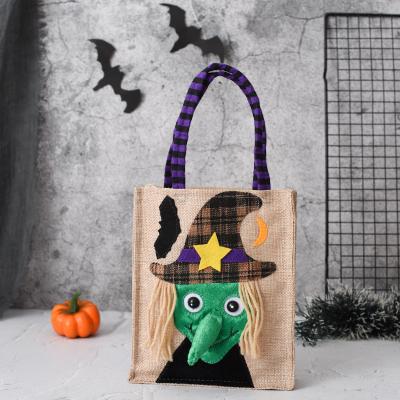 China Trick or Treating Halloween Ghost Bag Witch Pumpkin Black Cat Candy Bag 26*15cm Linen for sale