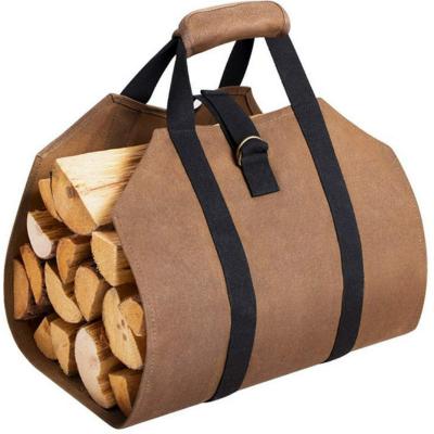 China Portable Wood Outdoor Canvas Bag Carrier Durable Firewood Camping Accessories Wood Bag Holder Carry Storage Pouch for sale