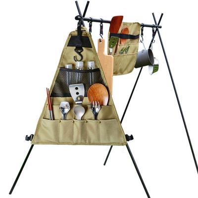 China Good Quality Multifunctional Portable Pocket Camping Picnic BBQ Hanging Organizer Tableware Storage Bag Canvas Cutlery for sale