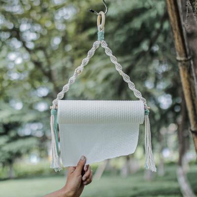 China High Quality Wooden Outdoor Toilet Roll Holder Camping Tissue Paper Towel Rack Hanging Stick for sale