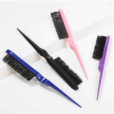 China Waterproof Nylon Bristle Styling Curly Hair Short Comb Blow Around Wooden Handle Teasing Brush for sale