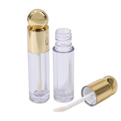 China Round Design Head Cap Plastic Lip Glaze Tube With Brush 4.5ml Gold for sale