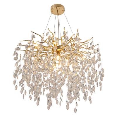 China MEEROSEE Post Modern Crystal Chandelier Modern Gold Chandeliers Lighting Tree Branch Raindrop Chandelier Hanging Pendant Light Fixture AK002 for sale