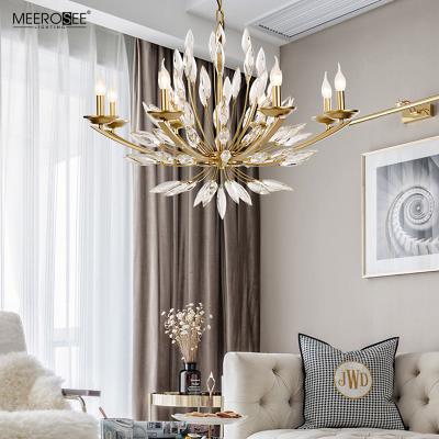 China Modern Meerosee Garden Lights K9 Crystal Copper Chandelier Lamparas Modern Brass Rattan Hanging Lamp for Cafe/Hotel MD86803 for sale