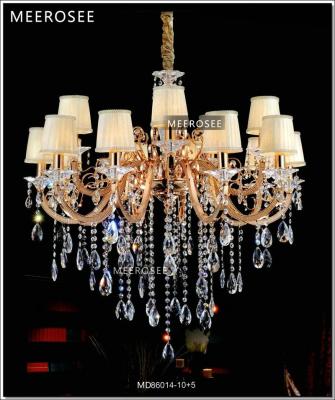 China MEEROSEE Living Room Decorative Classic Iron Crystal Chandelier Light Fixture with Fabric Shape Hanging Living Room Lamp Chandelier Lights MD86014 for sale