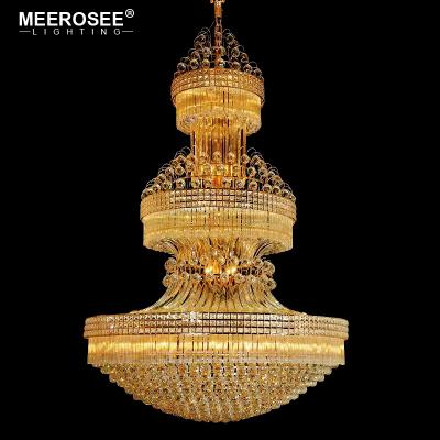 China MEEROSEE Hot Sale High Ceiling Pendant Lighting Large Crystal Hotel Chandelier Pendant Lighting Golden Gorgeous for High Ceiling MD85210 for sale