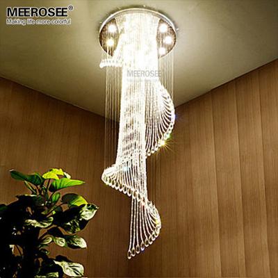 China Art Decor MEEROSEE Long Spiral Crystal Ceiling Light Chandelier Light Fixture For Lobby Large Crystal Lamp MD82008 for sale