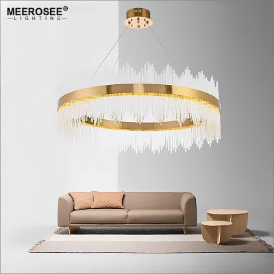 China Crystal Rods Hanging Lamp MEEROSEE LED Crystal Pendant Light Rods Hanging Lamp for Dining Room Gold Circle Suspension Lamparas Abajur MD85503 Chandeliers for sale