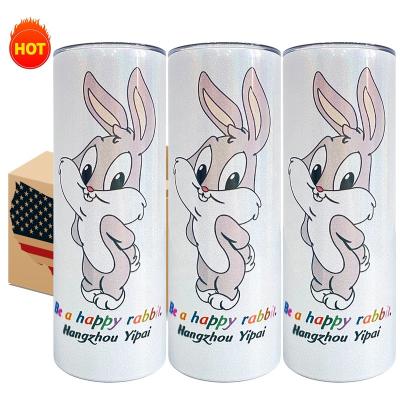 China 20oz Viable USA Warehouse Sublimation Holographic Skinny Straight Glitter White Shimmer Tumbler For DIY Printing for sale