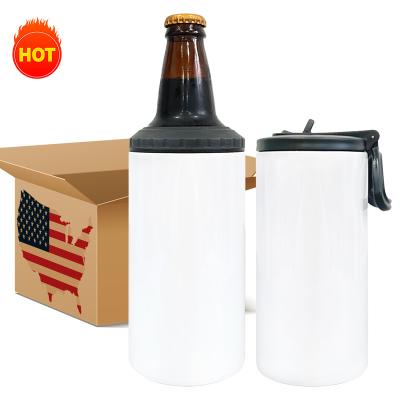 China Sustainable USA Warehouse Double Lid 4 In 1 Insulated Can Combo Slim Rack Water Bottle Cooler Box Beer Bottle Holder Sports Water Bottle for sale