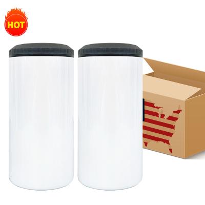 China PORTABLE USA Warehouse Free Shipping Lean Box 12oz DIY Cooler Blank Sublimation White 4-in-1 Can Bottle Cooler For DIY Printing for sale