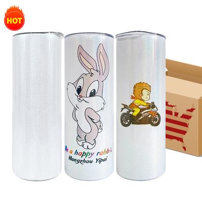 China Free Shipping USA Warehouse 20oz Glitter Sublimation Holographic Shimmer White Glitter Non-Tapered Straight Sublimation Tumbler for sale