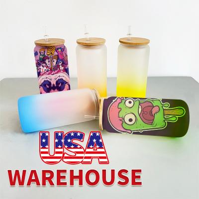 China Sublimation Gradient Glass Can USA Warehouse Fast Shipping Mix Colors 16oz 20oz 25oz Gradient Ombre Color Sublimation Blanks Glass Beer Can With Lid And Straw for sale