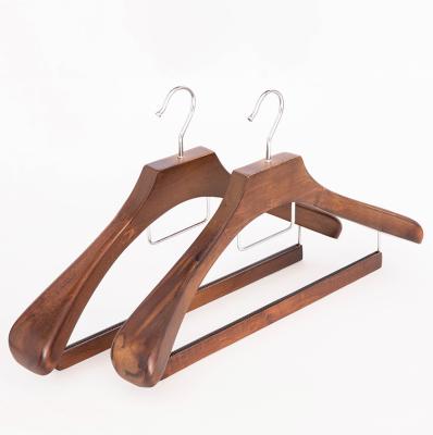 China SHOW High Quality Luxury Custom Branded Logo Wide Shoulder Durable Wooden Coat Hangers for sale