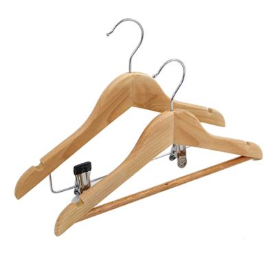 China Anti-Slip Luxury Cloth Kids Natural Wooden Clothing Hangers Dresses Clips for Classic Clothes Hangers for sale