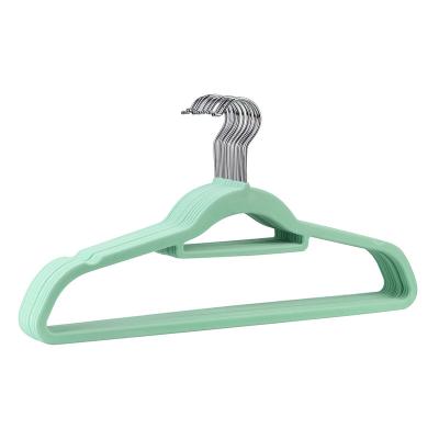 China Anti-slip factory price flocked plastic hanger clothes coat non-slip velvet plastic hangers for sale