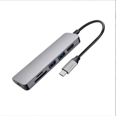 China ABS and matel 6 in 1 HUB USB 3.1 Adapter Male Type C to Female+USB 3.0+SD+ TF Plug for sale