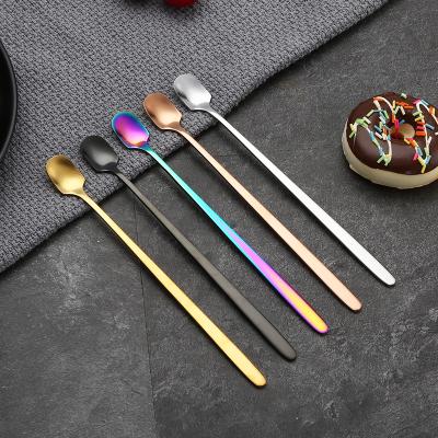 China Sustainable Creative 304 Long Handle Ice Cream Spoon Gold Square Spoon Bar Home Stirring Spoon for sale