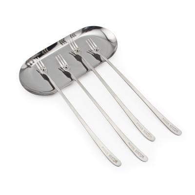 China Viable Chinese Supplier High Quality 304 Stainless Steel Face Ice Cream Smile Fork Long Three Piece Set Box Fork for sale