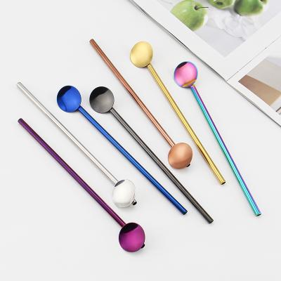 China Factory wholesale 304 stainless steel viable tableware, special coffee drinks straw, milkshake straw mixing spoon for sale