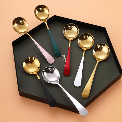 China Amazon 2021 Popular Custom Pink Handle 304 Stainless Steel Gold Teaspoon Metal Dessert Tea Spoon Viable Mini Long for sale