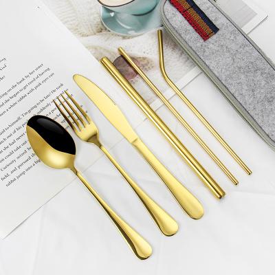 China 6 Pieces Stainless Steel Portable Cutlery Drinking Straws Set Reusable Flatware Set Drinking Straw With Pouch for sale