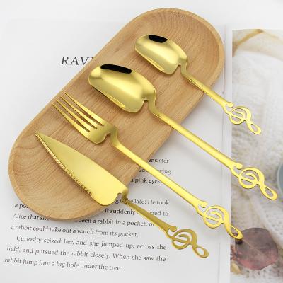 China Amazon Viable Popular Wall Mounted Exquisite Gold Spoon Knife Fork Fashion Wedding Stainless Steel Cutlery Set for sale