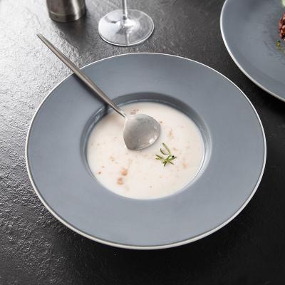 China Chaozhou Viable Matt Gray Ceramic Nordic Pasta Plate for Western Food Dining Restaurant Hotel Restaurant Hotel Wide Rim Soup Bowls Porcelain Tableware for sale