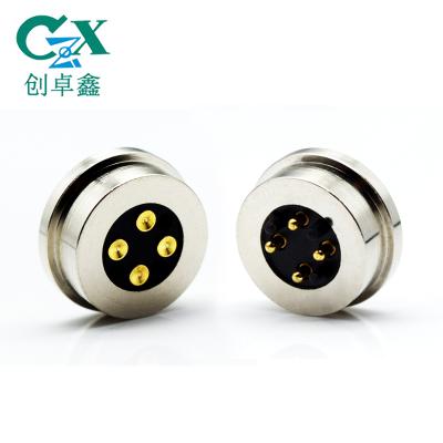 China Usb Charging Spring Laoded Gold Plating Female To Male Spring Contact 4pin Magnet Connector for sale