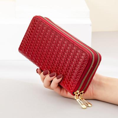 China Waterproof fashion 2022 wholesale long zipper pu leather cheap red handbag ladies grab women wallet for sale