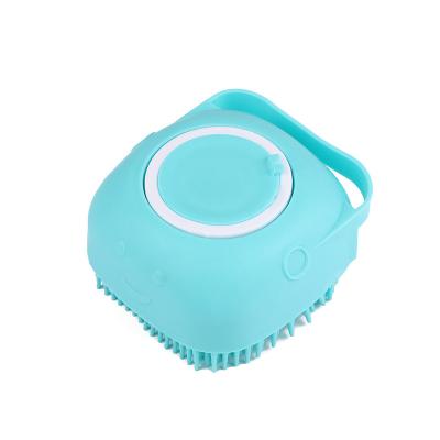 China Sustainable Pet Massage Brush Shampoo Dispenser Dog Grooming Silicone Dog Bath Brush for sale