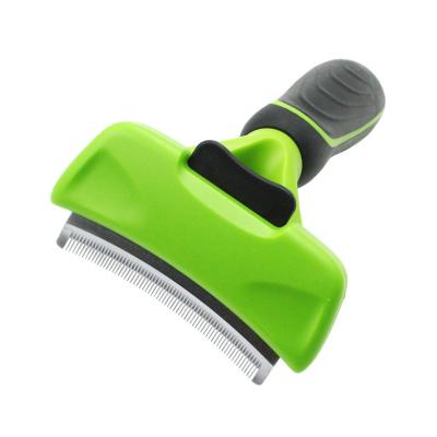 China Sustainable Dog And Cat Fur Hair Remover Grooming Deshedding Blade Brush Comb With Self Cleaning Button for sale