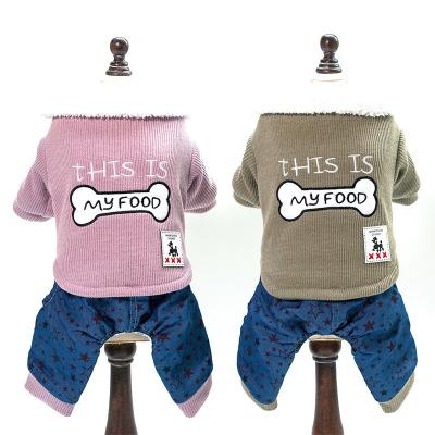 China Sustainable Wholesale Dog Clothes Spot Autumn And Winter New Thickened Bone Warm Pattern Cotton Four Leg Coat for sale