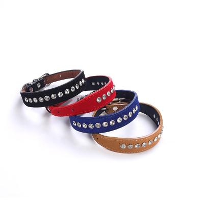 China High Quality Adjustable JEWELED Pet Dog PU Leather Collar for sale