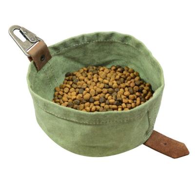 China 2022 Stain Water Resistant Handmade Canvas Travel Dog Food Bowl Waxed Foldable Feeding Bowl Sustainable for sale