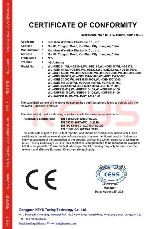 CE - Kunshan Wavelink Electronics Co., Ltd.