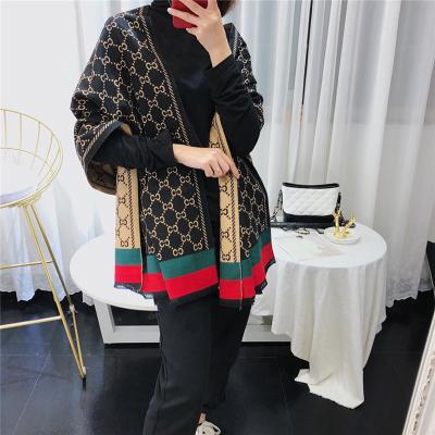 China Luxury brand designer thick cashmere shawl acrylic/artificial wool knitted women double sided plain winter woolen scarves ladies warm scarves for sale